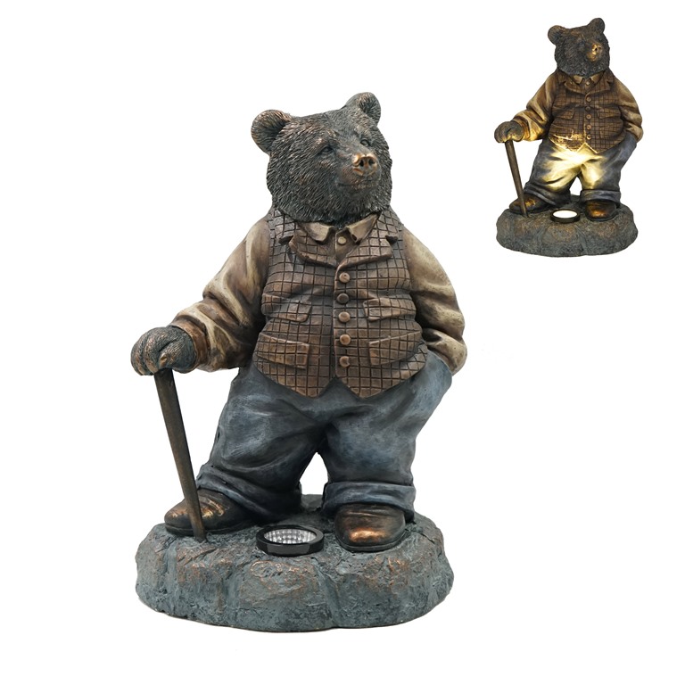 Bronze solar bear garden statue