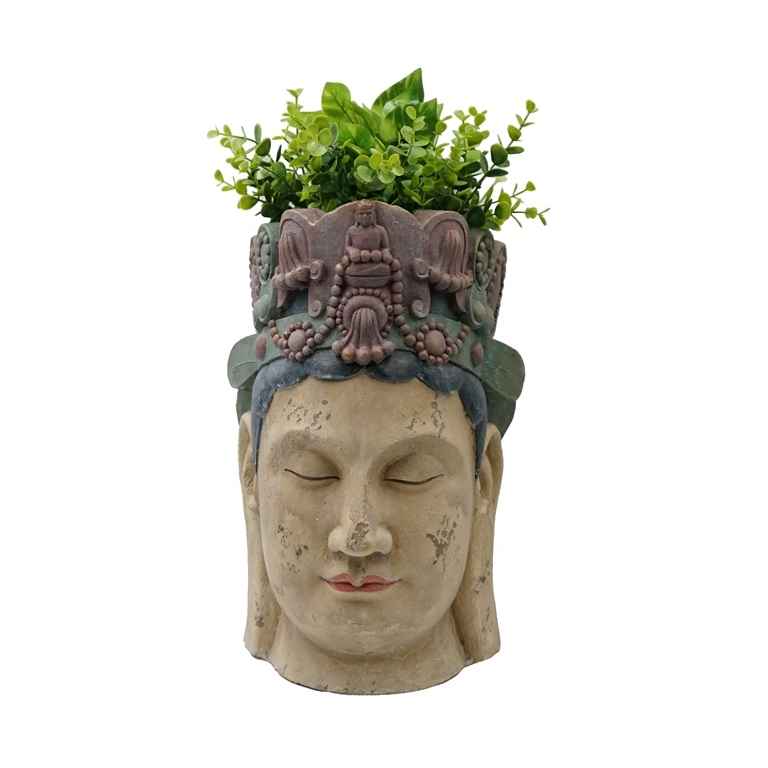 Vintage hars Boeddha hoofd plantenbak