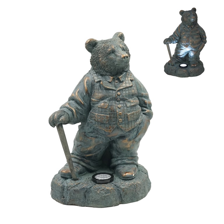 Bronze solar bear garden statue