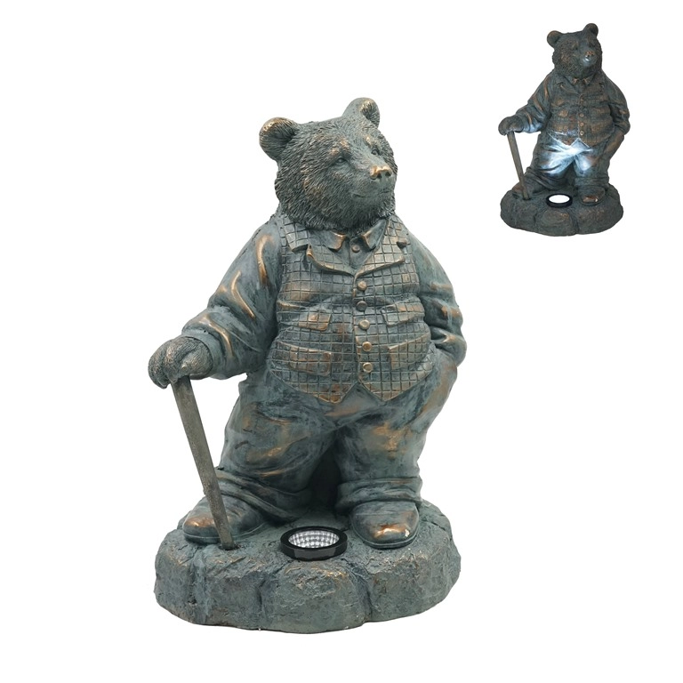 MGO bronzen Mr.Bear-beeldje met licht op zonne-energie