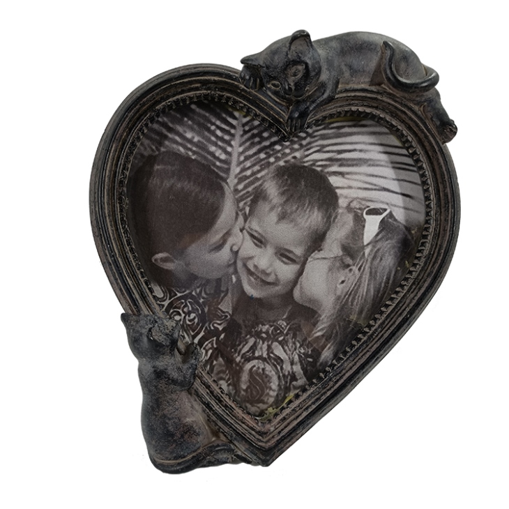 Polyresin Bronze Heart Photo Frame with Kitties