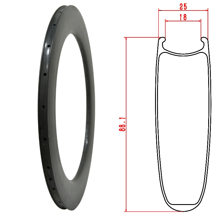 88 mm carbon racevelg RR03 voor draadband / tubeless band