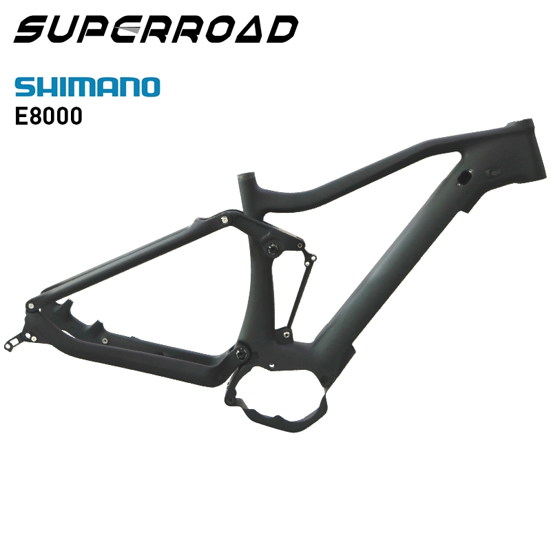 Full Suspension Mid Drive Enduro Carbon Ebike-frame, geschikt voor Shimano-motor