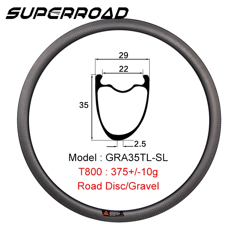 Superroad 35 mm Tubeless Ready schijfremwielsetvelgen met UD matte afwerking