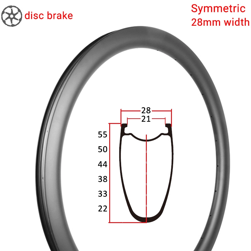 28 mm brede 700C schijfrem symmetrische race carbon velg