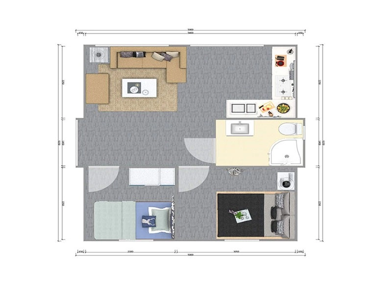 Prefab uitbreidbare woning met twee slaapkamers woonhuis