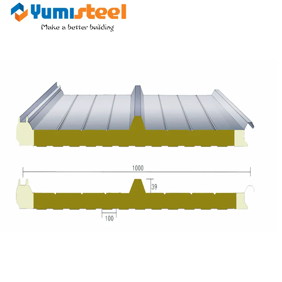 75 mm Pu-afdichtingsrand minerale sandwichpanelen voor dak
