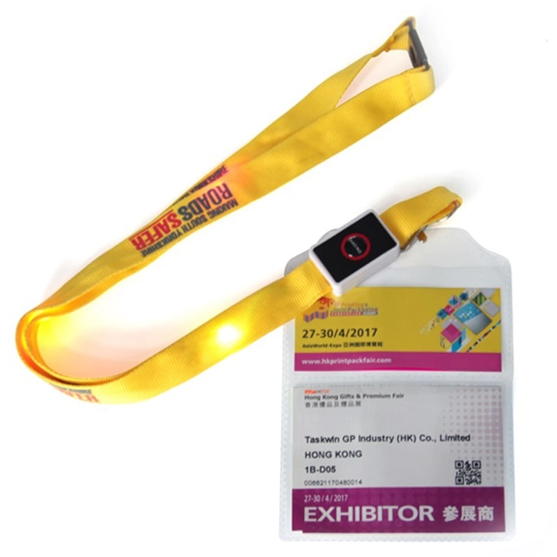 Gele nylon led-lanyard met kaarthouder